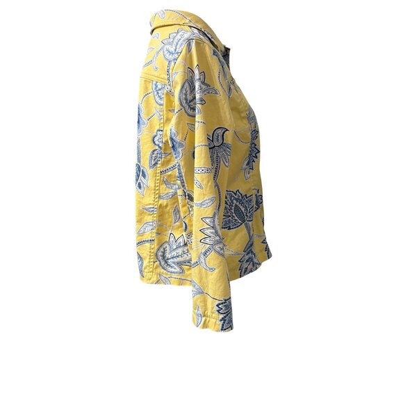 Appleseeds Yellow & Blue Floral Print Button-Up Jacket Womens Size L - Picture 4 of 11